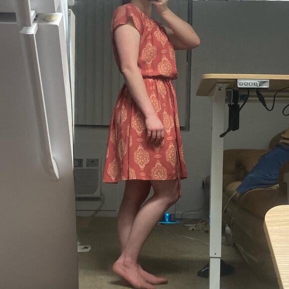 Brick red and orange patterned Lauren Conrad dress L - Picture 2 of 5